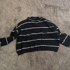 SHEIN Black and White Striped Turtleneck Sweater